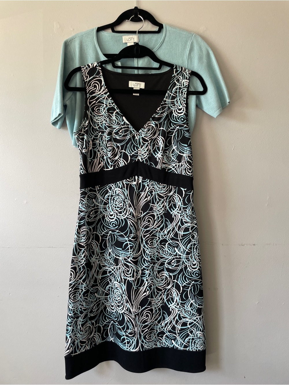 LOFT Black Dress with Mint Swirl Floral Print & Matching Shrug